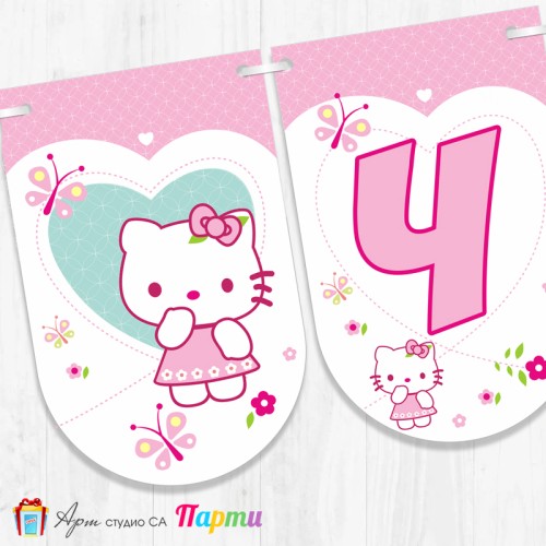 Банер - Поздравителен надпис - Честит Рожден Ден - Хелоу Кити -1