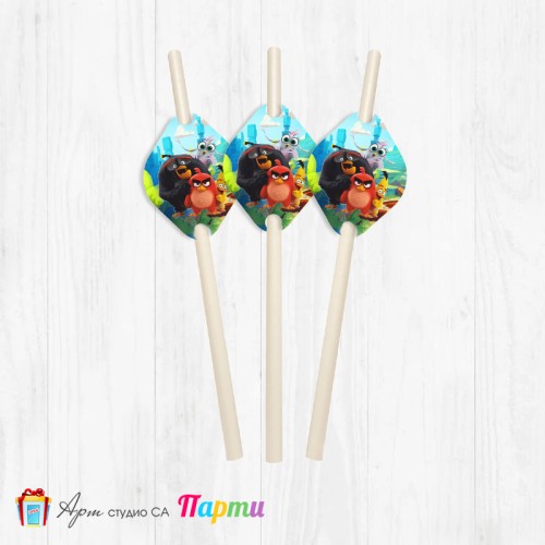 Парти сламки - пакет 12 бр. - Сърдити пилета - Angry Birds -1