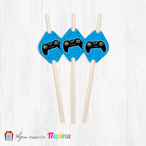 Парти сламки - пакет 12 бр. - Геймър парти -1