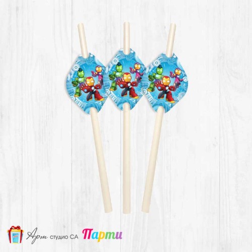 Парти сламки - пакет 12 бр. - Железният човек и неговите страхотни приятели - 01