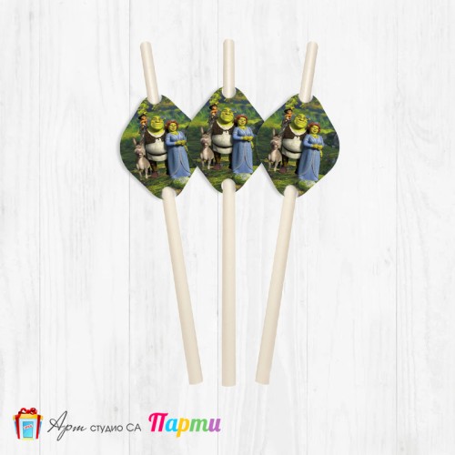 Парти сламки - пакет 12 бр. - Шрек - 01