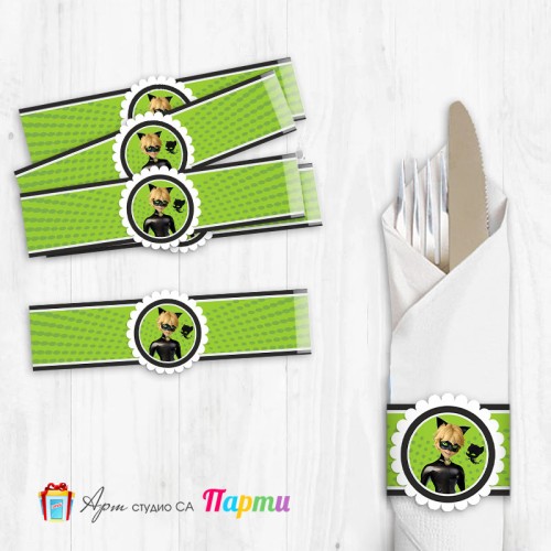 Ринг за салфетка с декорация - Калинка и черният котарак - Черният котарак - 01