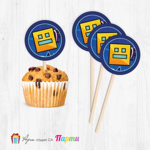 Топери за мъфини - пакет 6 бр. - Геометри Даш - Geometry Dash - 01