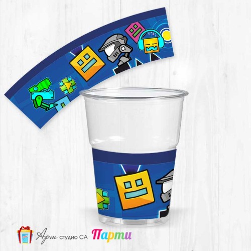 Парти чашки  - пакет 12 броя - Геометри Даш - Geometry Dash - 01