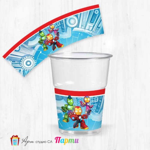 Парти чашки  - пакет 12 броя - Железният човек и неговите страхотни приятели - 01