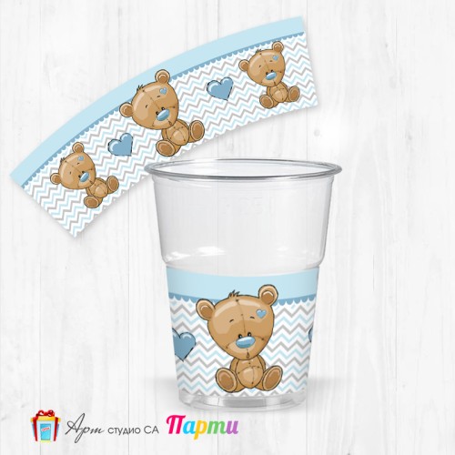 Парти чашки - пакет 12 броя - Мече със синьо носле - 01 Парти чашки - пакет 12 броя - Мече със синьо носле - 01