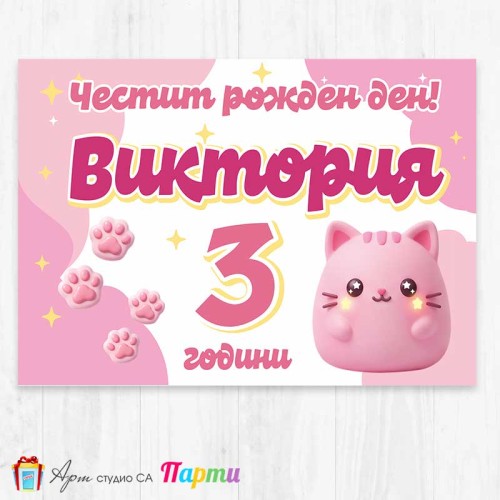 Персонализиран фотоплакат - Скуиши Розово Коте