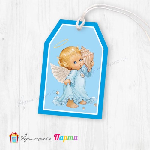 Таг за декорация - пакет 6 бр. - Кръщене -010 - Ангелче с раковина